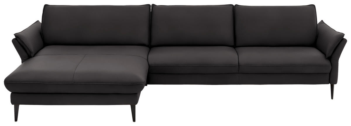 ECKSOFA in Echtleder Dunkelbraun  - Dunkelbraun/Schwarz, Design, Leder/Metall (172/334cm) - Hukla