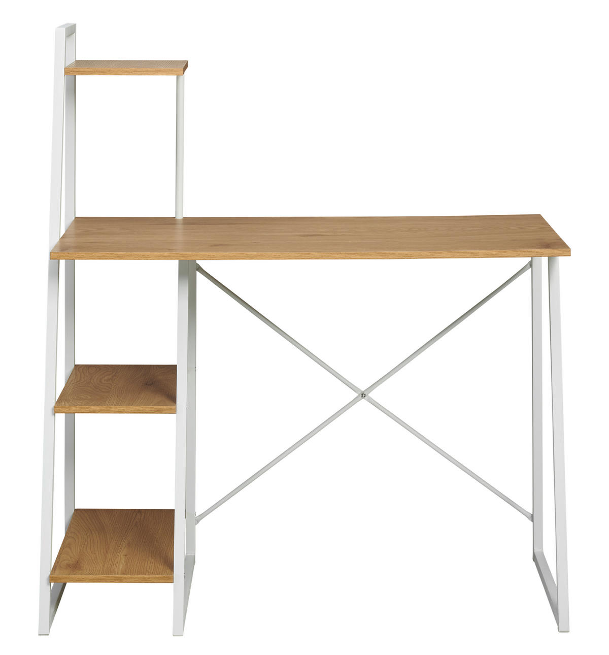 PISALNA MIZA kovina, leseni material bela, barve hrasta  - barve hrasta/bela, Moderno, kovina/leseni material (102/117/50cm) - MID.YOU
