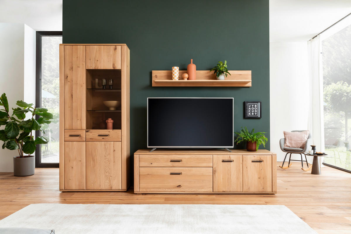 WOHNWAND  in Eichefarben 302/208/50 cm  - Eichefarben/Anthrazit, Konventionell, Glas/Holz (302/208/50cm) - Cantus