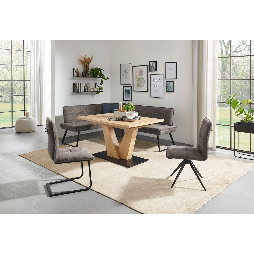 Thumbnail - Dieter Knoll Eckbank, Schwarz, Hellbraun, Metall, Textil, 3-Sitzer, L-Form, 192x134 cm, Goldenes M, Emas, Dgm, Fußauswah...