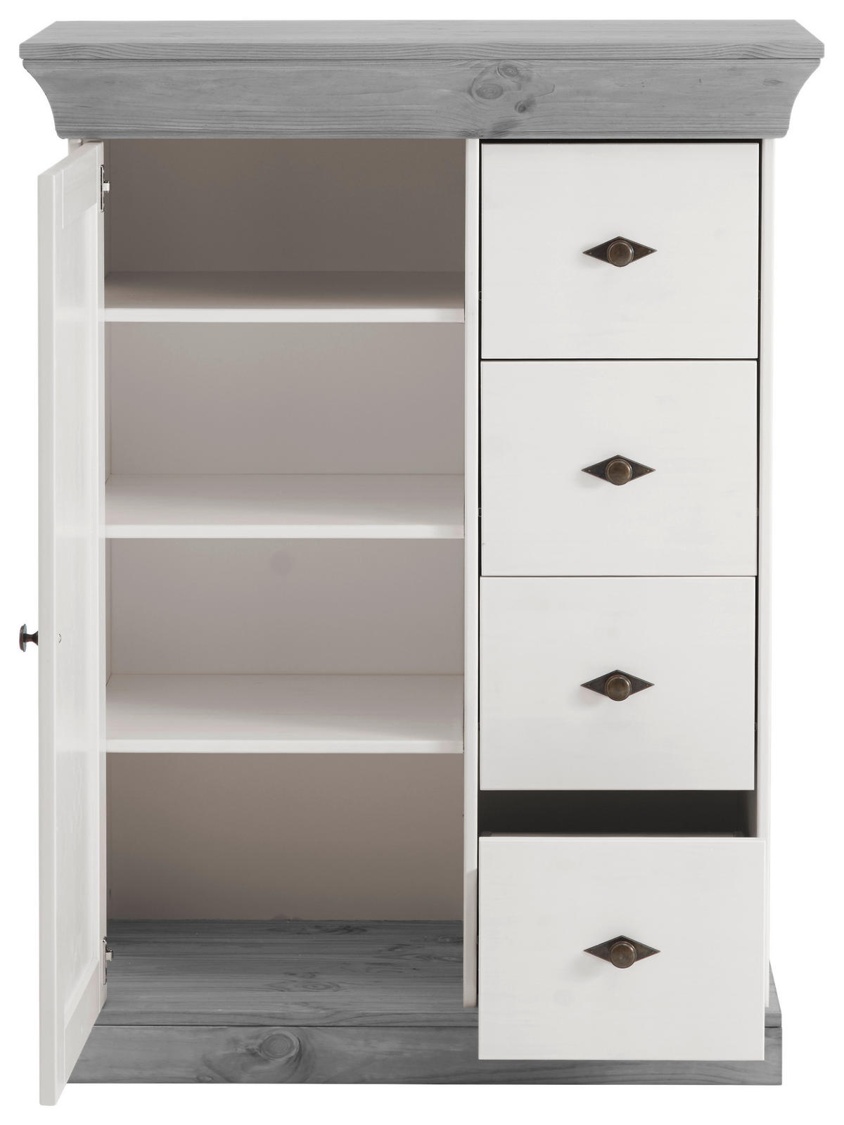 KOMMODE  in 88/117/45 cm  - Weiß/Grau, ROMANTIK / LANDHAUS, Holz/Metall (88/117/45cm) - Boxxx