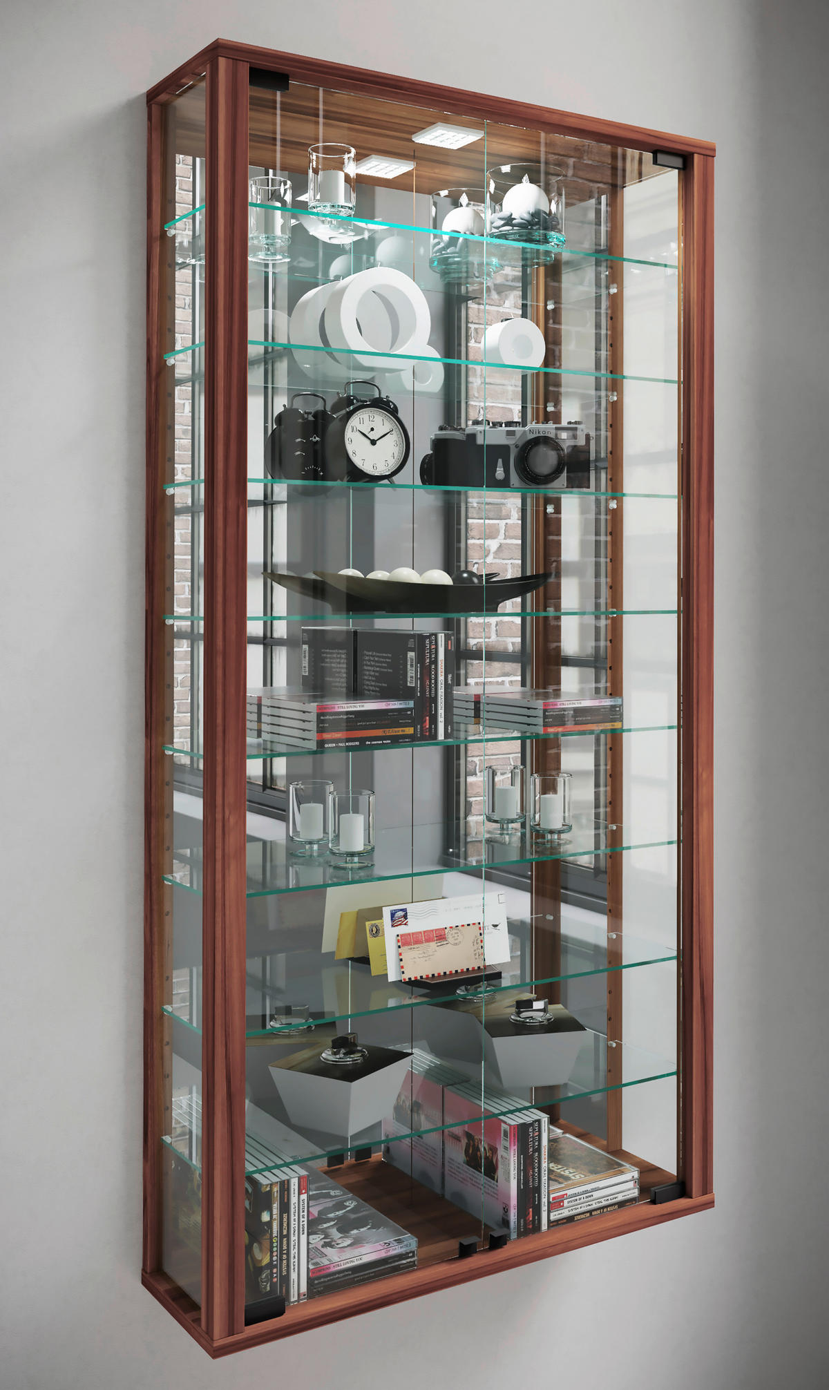 HÄNGEVITRINE in Nussbaumfarben  - Nussbaumfarben/Schwarz, Modern, Glas/Holzwerkstoff (59/114,3/18cm) - MID.YOU