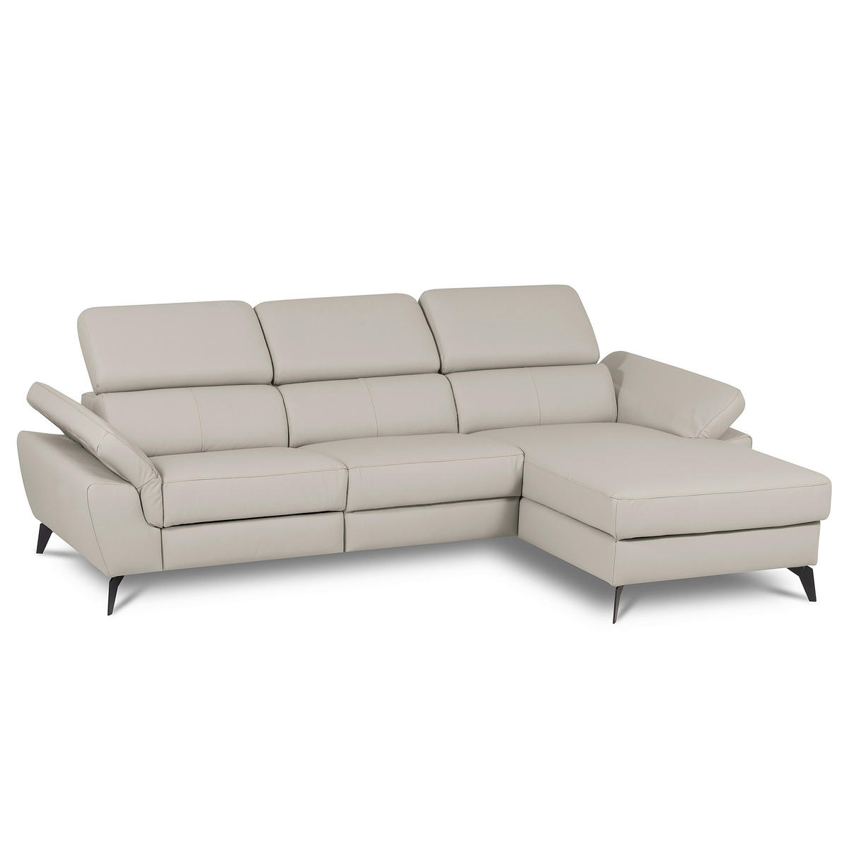 ECKSOFA SONO in Lederlook Echtleder Platinfarben Armteilverstellung, Kopfteilverstellung  252/179 cm  - Platinfarben/Schwarz, Design, Leder/Textil (252/179cm) - Livetastic