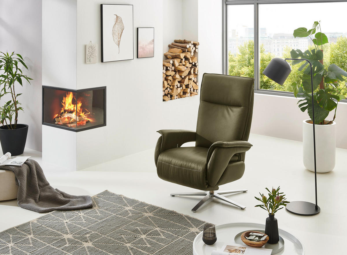 RELAXSESSEL Echtleder    - Olivgrün, MODERN, Leder (77/116/80cm) - Livetastic