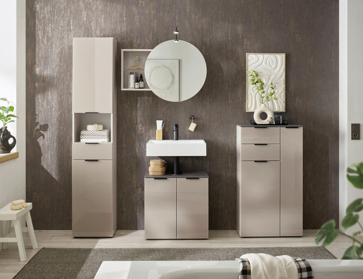 WASCHBECKENUNTERSCHRANK 60/60/35 cm  - Kaschmir/Anthrazit, Lifestyle, Glas/Holzwerkstoff (60/60/35cm) - home24