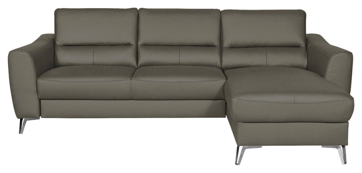 ECKSOFA Sahara Echtleder Lederlook  - Chromfarben/Sahara, Design, Leder/Textil (241/168cm) - Livetastic