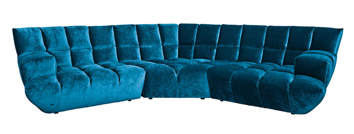 WOHNLANDSCHAFTOttomane rechts, L-Form  in Velours Blau  - Blau/Schwarz, Trend, Kunststoff/Textil (318/318cm) - Bretz