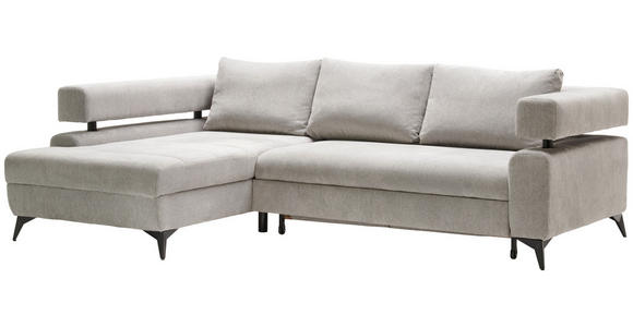 ECKSOFA in Chenille Hellgrau  - Hellgrau/Schwarz, KONVENTIONELL, Textil/Metall (184/265cm) - Hom`in