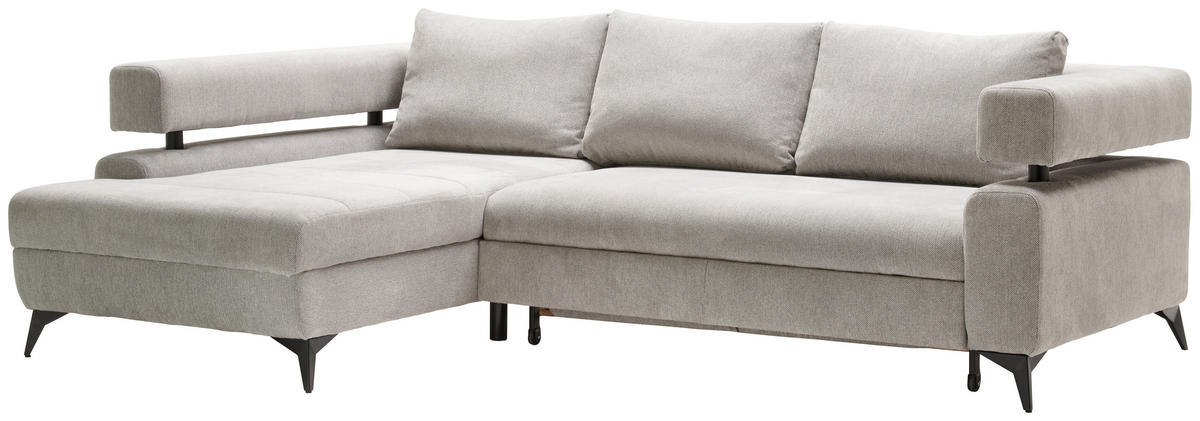ECKSOFA in Chenille Hellgrau  - Hellgrau/Schwarz, Konventionell, Textil/Metall (184/265cm) - Hom`in
