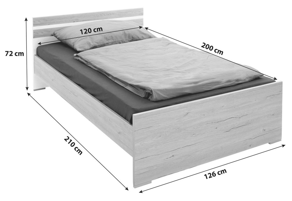 POSTELJA 120 cm   x 200 cm  , leseni material bela, barve hrasta  - barve hrasta/bela, Design, leseni material (120/200cm) - Novel