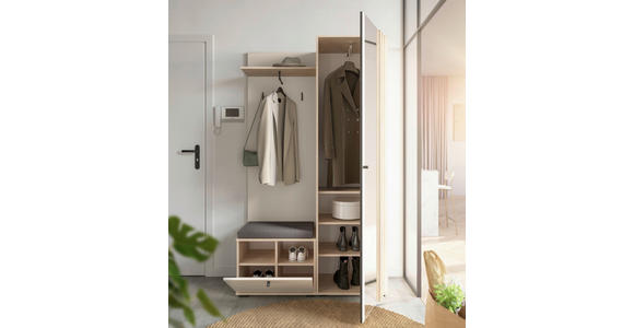GARDEROBE 5-teilig in 114/197/40 cm - Kaschmir/Eichefarben, Design, Glas/Holzwerkstoff (114/197/40cm) - Xora