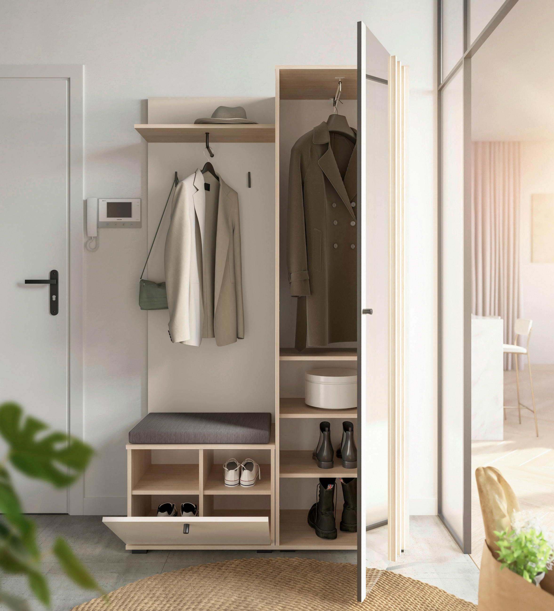 GARDEROBE 5-teilig in 114/197/40 cm - Kaschmir/Eichefarben, Design, Glas/Holzwerkstoff (114/197/40cm) - Xora