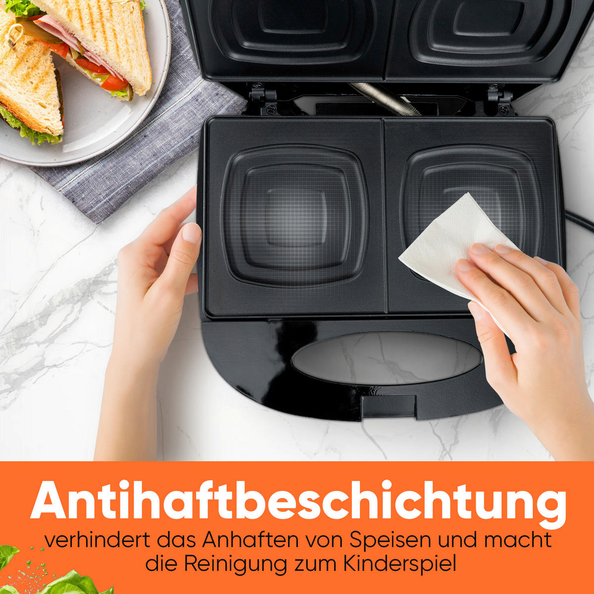 SANDWICHTOASTER  - Schwarz, Basics, Kunststoff/Metall (22.7/8.9/20.7cm) - Bomann