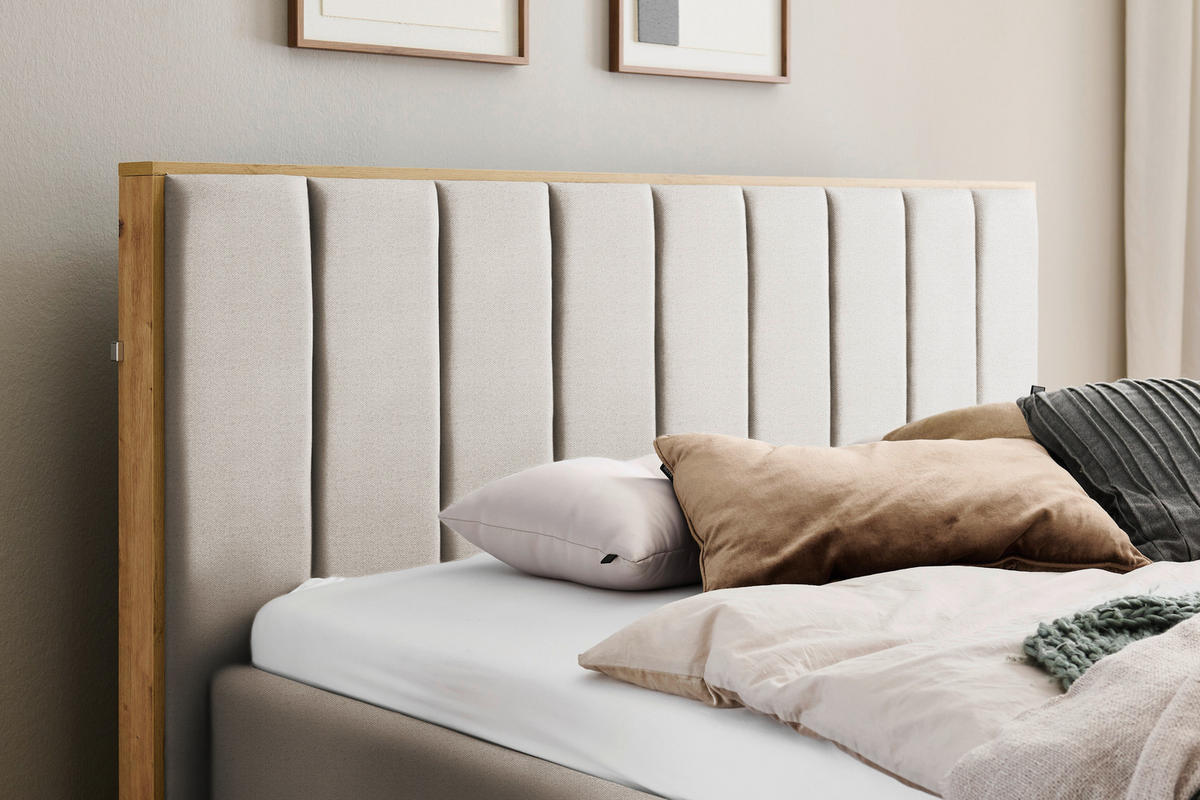 POLSTERBETT Beleuchtung Beige 180/200 cm  - Eichefarben/Beige, Basics, Holzwerkstoff/Textil (180/200cm) - Chameo
