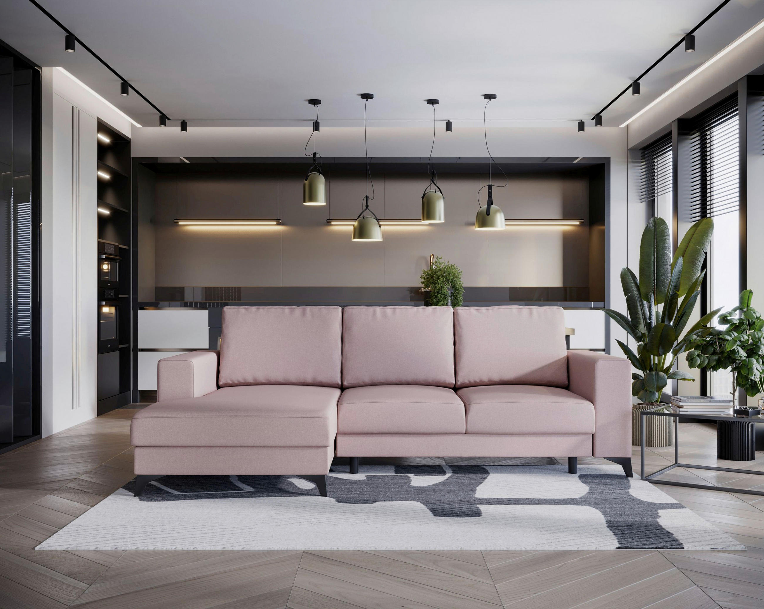 ECKSOFA in Flachgewebe Rosa  - Schwarz/Rosa, Design, Textil/Metall (156/244cm) - Livetastic