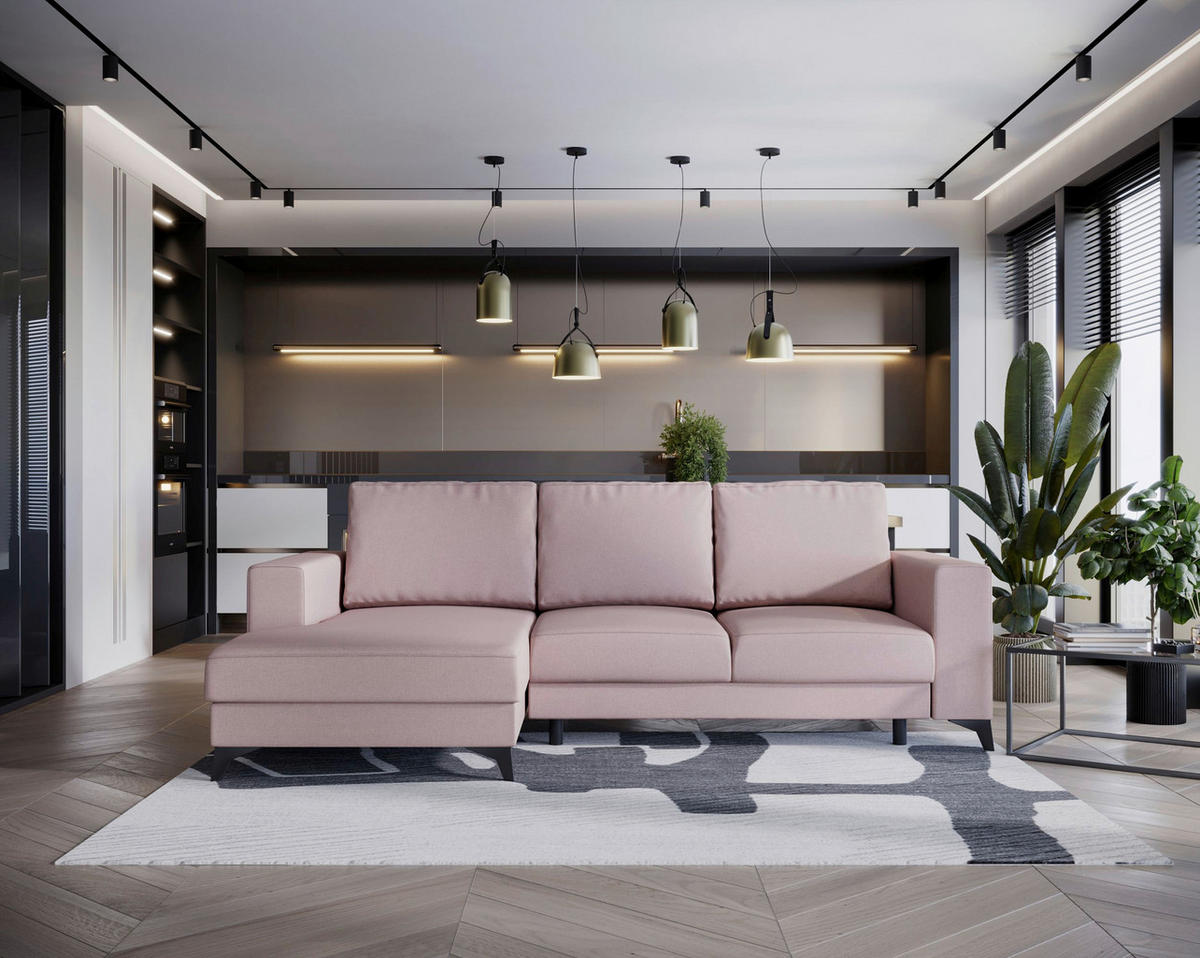 ECKSOFA in Flachgewebe Rosa  - Schwarz/Rosa, Design, Textil/Metall (156/244cm) - Livetastic