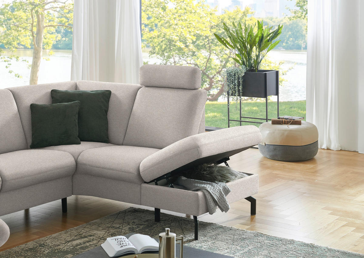 WOHNLANDSCHAFT  in Flachgewebe Beige  - Beige/Schwarz, KONVENTIONELL, Textil/Metall (170/307/190cm) - Beldomo Comfort