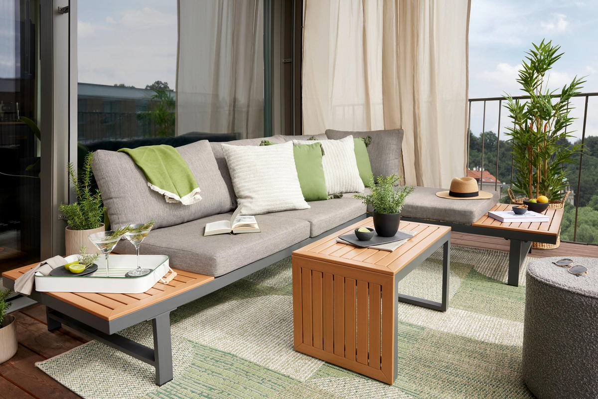 LOUNGEGARNITUR Akazie massiv Aluminium  - Anthrazit/Hellgrau, Design, Holz/Textil - Amatio