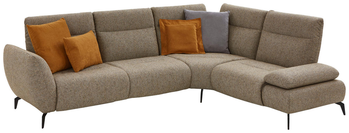 ECKSOFA in Webstoff Creme, Graubraun  - Graubraun/Creme, Design, Textil/Metall (290/223cm) - Moderano