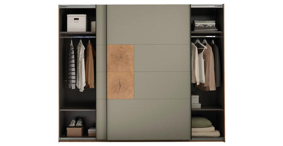 SCHWEBETÜRENSCHRANK  in Salbeigrün, Eiche Artisan  - Salbeigrün/Schwarz, KONVENTIONELL, Holzwerkstoff/Metall (270/225,5/63,7cm) - Xora