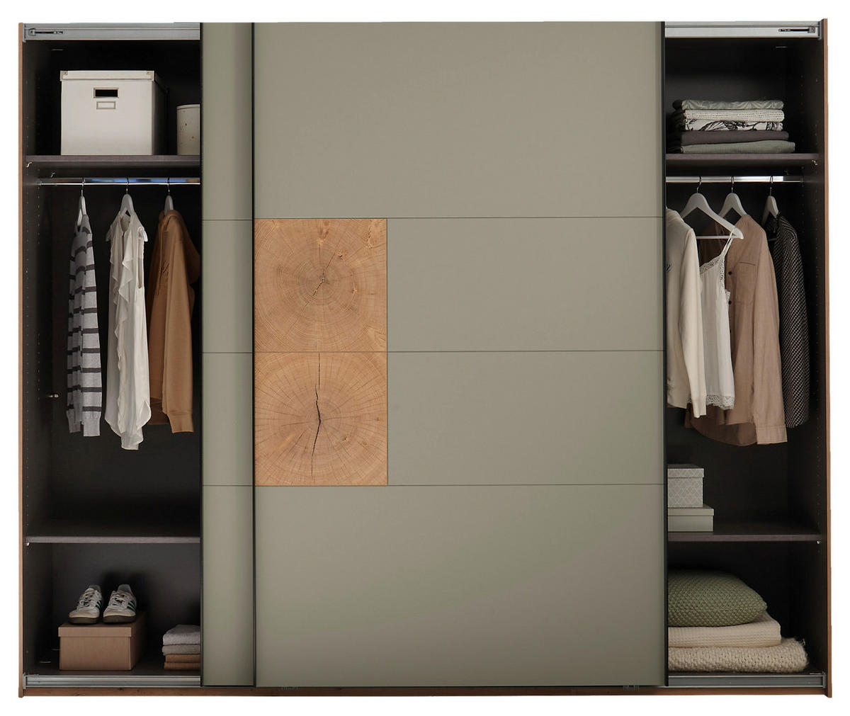 SCHWEBETÜRENSCHRANK  in Salbeigrün, Eiche Artisan  - Salbeigrün/Schwarz, KONVENTIONELL, Holzwerkstoff/Metall (270/225,5/63,7cm) - Xora