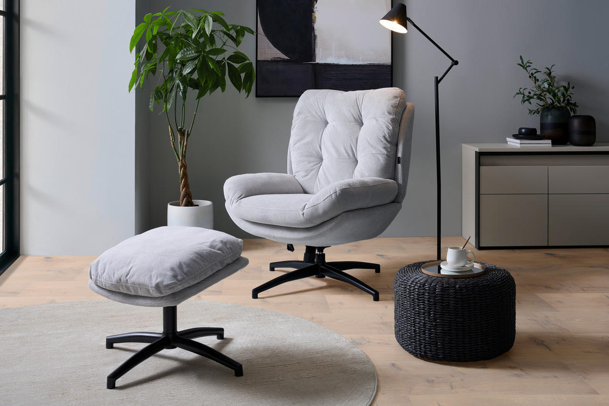 RELAXFÅTÖLJ SET i vävt tyg grå, svart  - svart/grå, Design, metall/textil (75/97/88cm) - Carryhome