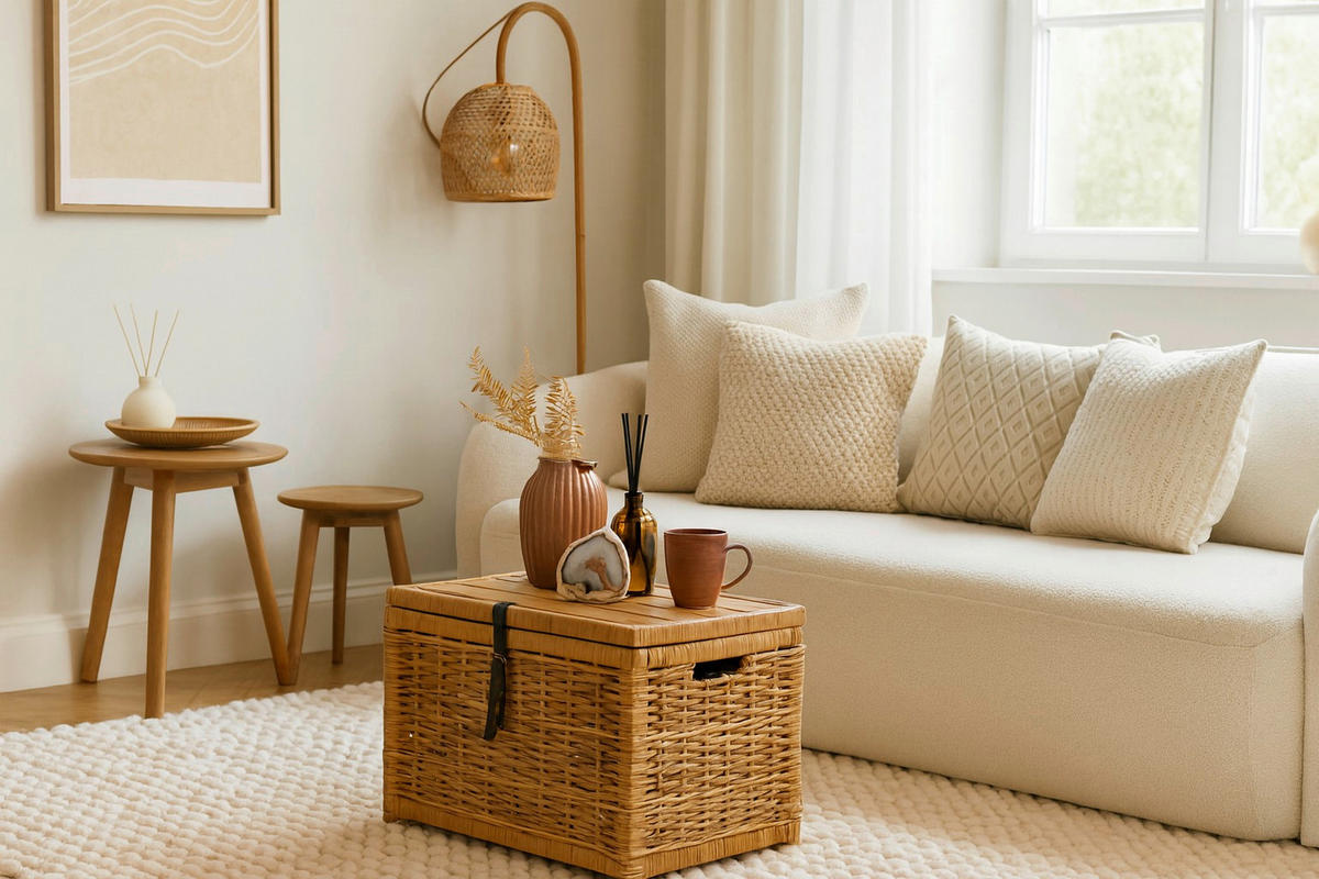 COUCHTISCH Rattan, Pinie massiv 45/58/44 cm rechteckig Beige  - Beige, Natur, Holz (45/58/44cm) - MID.YOU