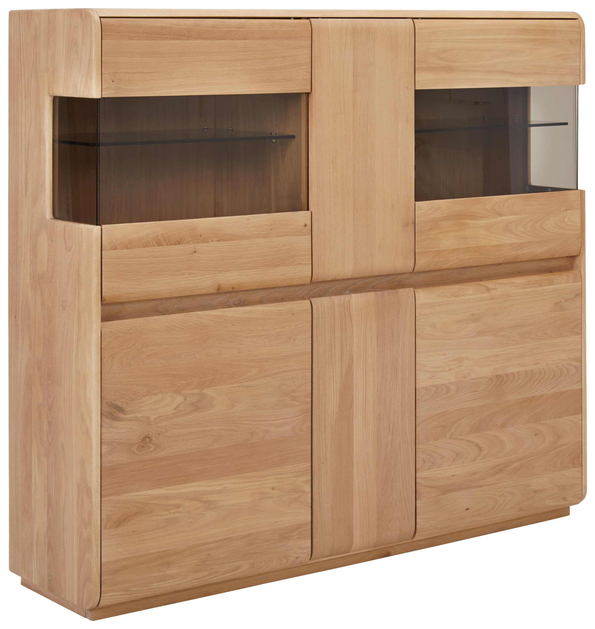 HIGHBOARD Wildeiche massiv Wildeiche Einlegeböden  - Wildeiche, Basics, Glas/Holz (153/138/41cm) - Linea Natura