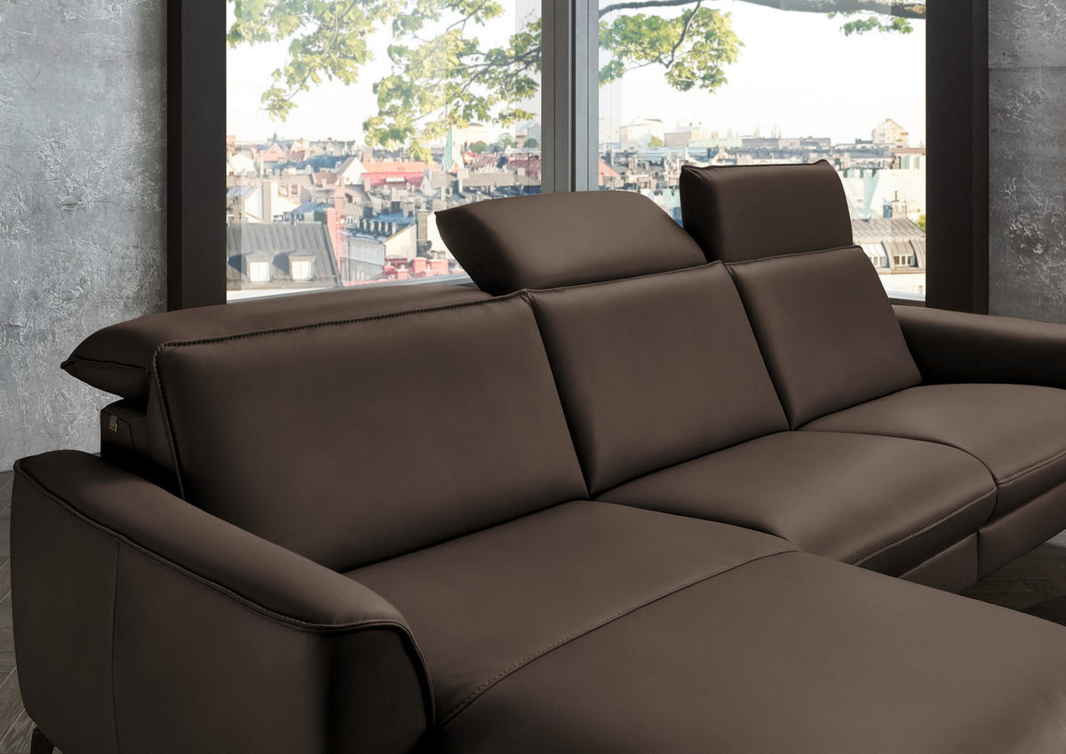 ECKSOFA in Echtleder Dunkelbraun  - Dunkelbraun/Schwarz, Natur, Leder/Metall (168/281cm) - Valdera
