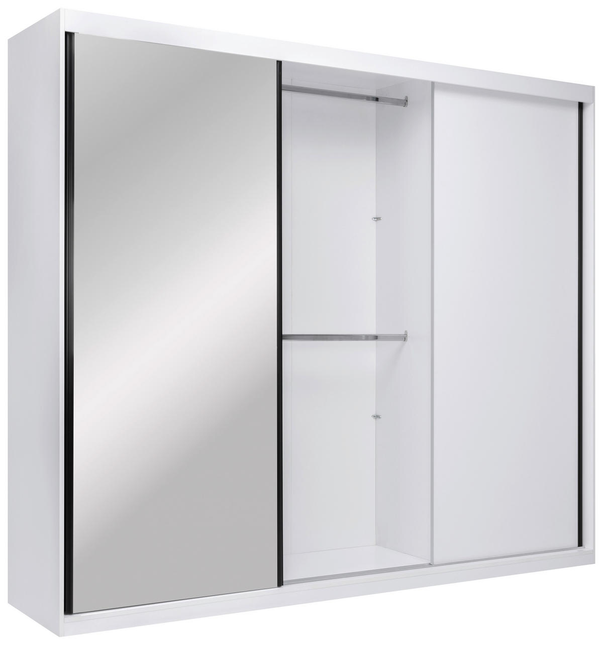 SCHIEBETÜRENSCHRANK 250/215/59,5 cm 3-türig Weiß  - Schwarz/Weiß, MODERN, Holzwerkstoff/Metall (250/215/59,5cm) - MID.YOU