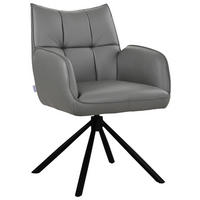 STOLICA S NASLONOM ZA RUKE  siva  koža      - siva/crna, Moderno, koža/metal (58,5/87,5/61cm) - Livetastic