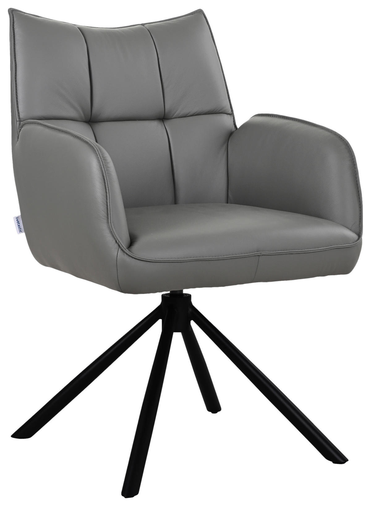 ARMLEHNSTUHL  Sitzfläche 360° drehbar, automatische Rückholfunktion  Echtleder  - Schwarz/Grau, MODERN, Leder/Metall (58,5/87,5/61cm) - Livetastic