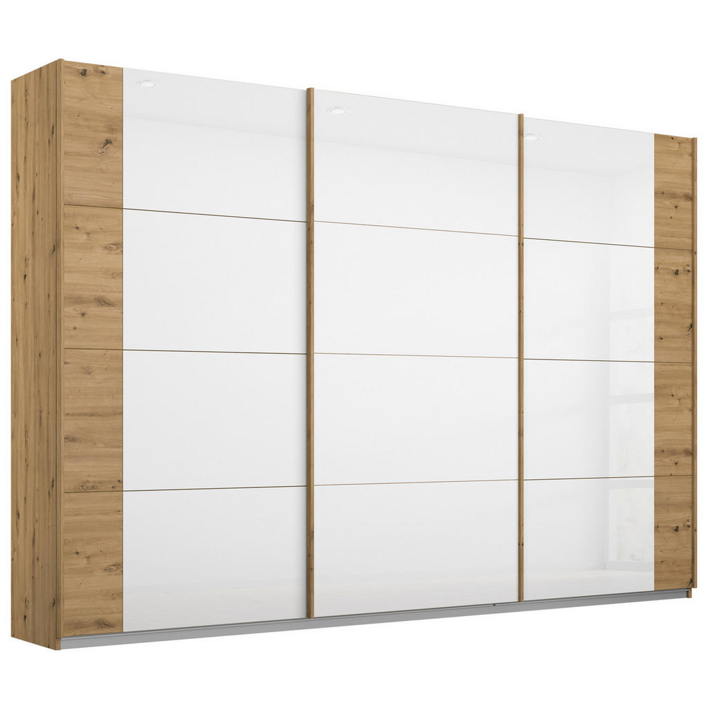 Schwebetürenschrank Artemis B: 271 cm Weiß/Eiche Dekor