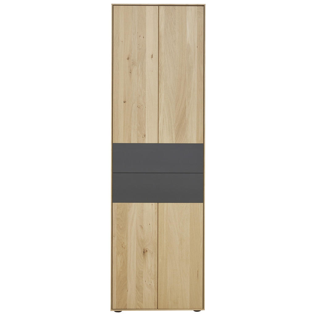 Thumbnail - Valnatura Garderobenschrank, Anthrazit, Eiche, Holz, Kerneiche, vollmassiv, 2 Fächer, 60x196x39 cm, Goldenes M, Beimöbel...
