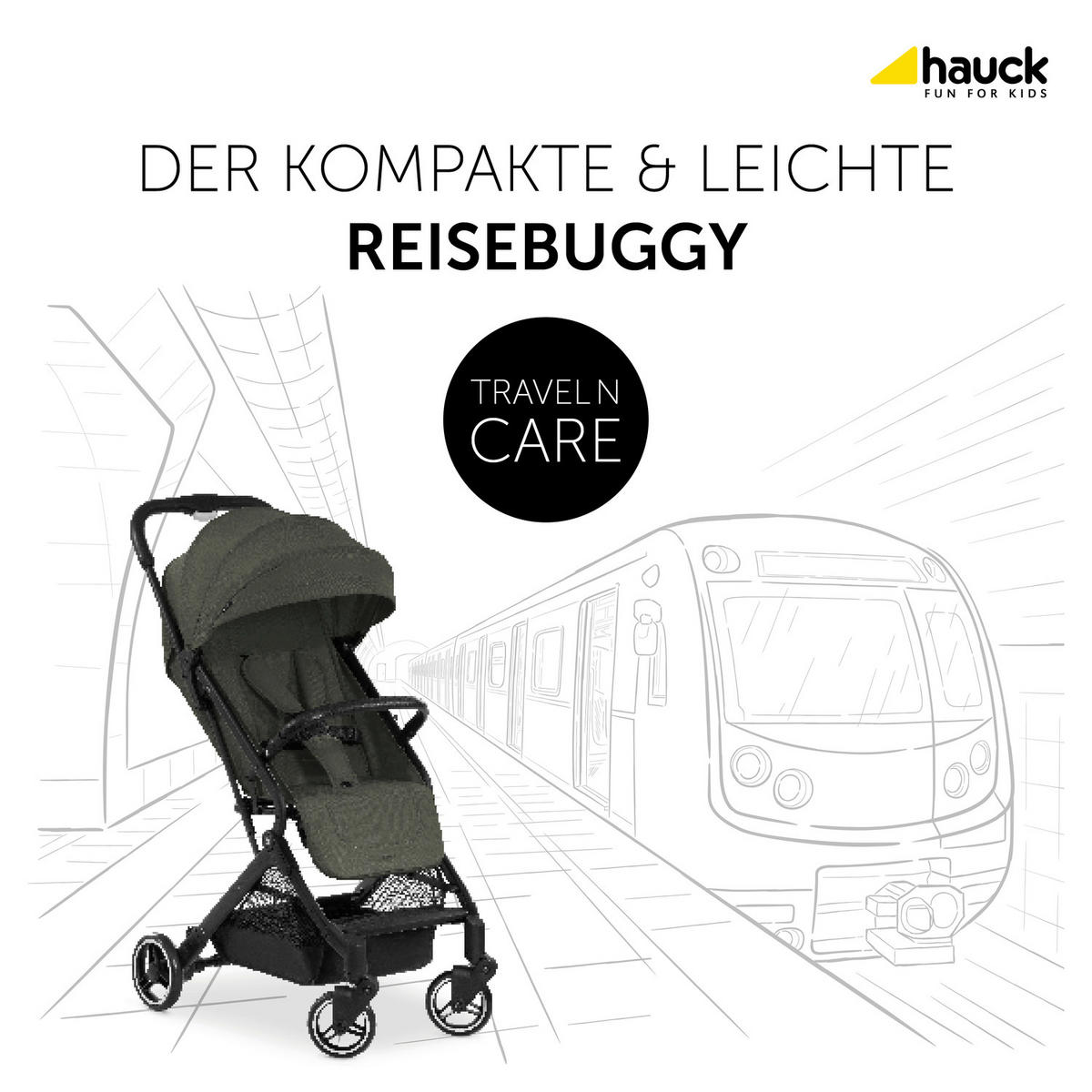 BUGGY Travel N Care  - Schwarz/Olivgrün, Basics, Metall (86/50/104cm) - Hauck