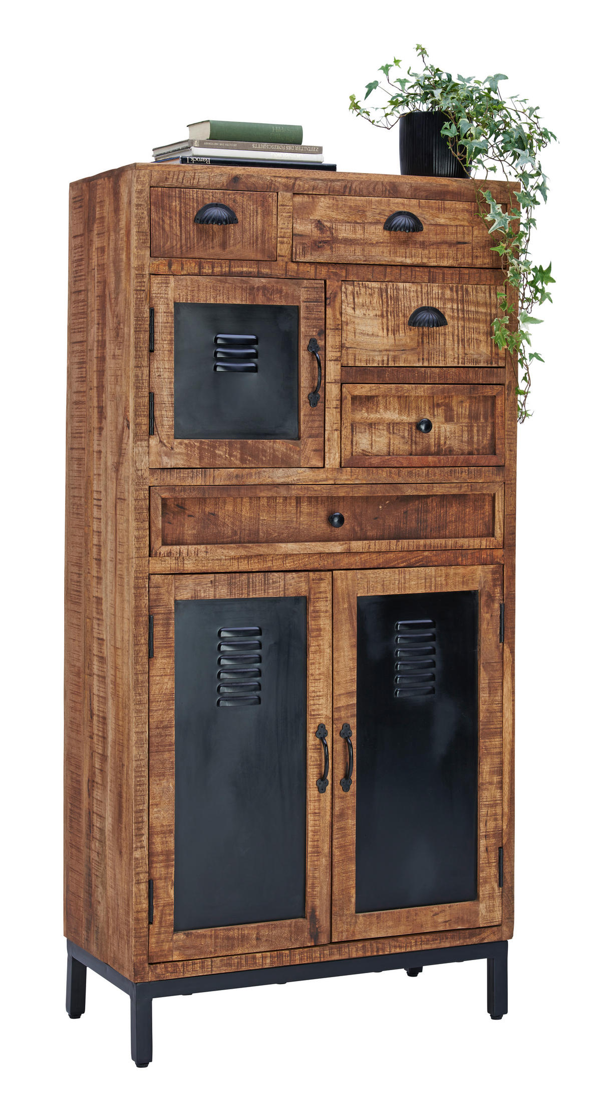 VYSOKÁ KOMODA, mangové drevo, hnedá, čierna, 80/165/40 cm - hnedá/čierna, Lifestyle, kov/drevo (80/165/40cm) - Landscape