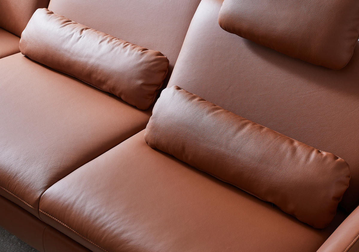 ECKSOFA in Echtleder Rotbraun  - Rotbraun/Schwarz, Design, Leder/Metall (279/220cm) - Beldomo Premium