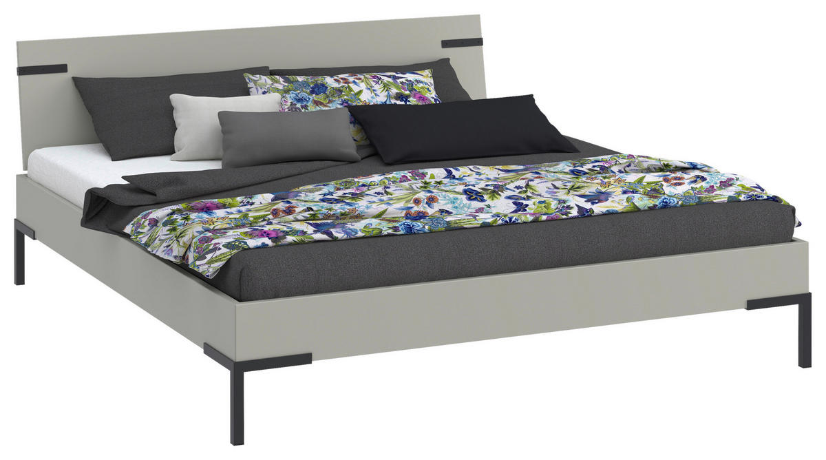 BETT 180/200 cm,  in Hellgrau  - Hellgrau/Schwarz, Design, Metall (180/200cm) - Xora