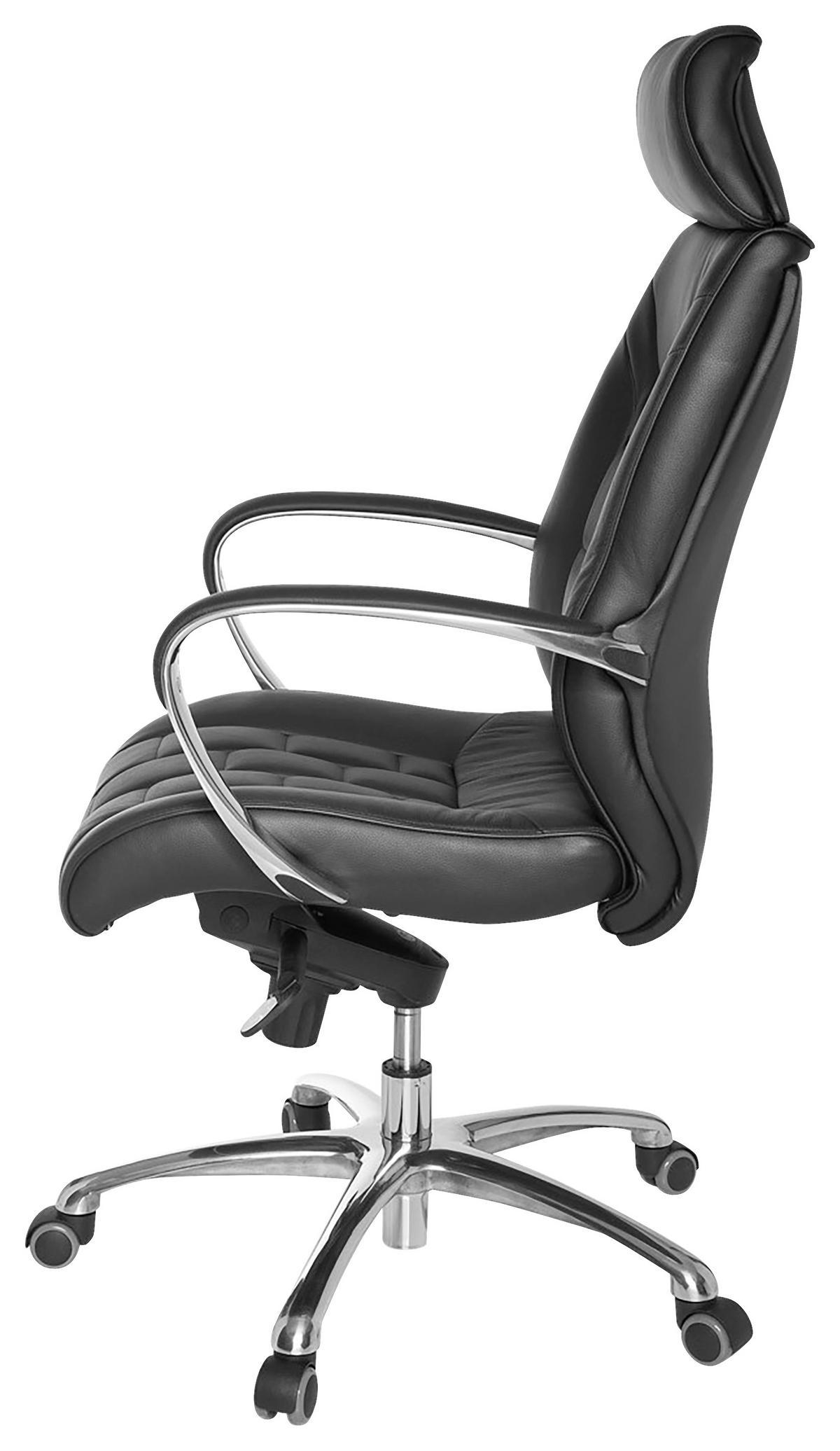 CHEFSESSEL Schwarz  - Alufarben/Schwarz, MODERN, Leder/Kunststoff (66/128/62cm) - MID.YOU