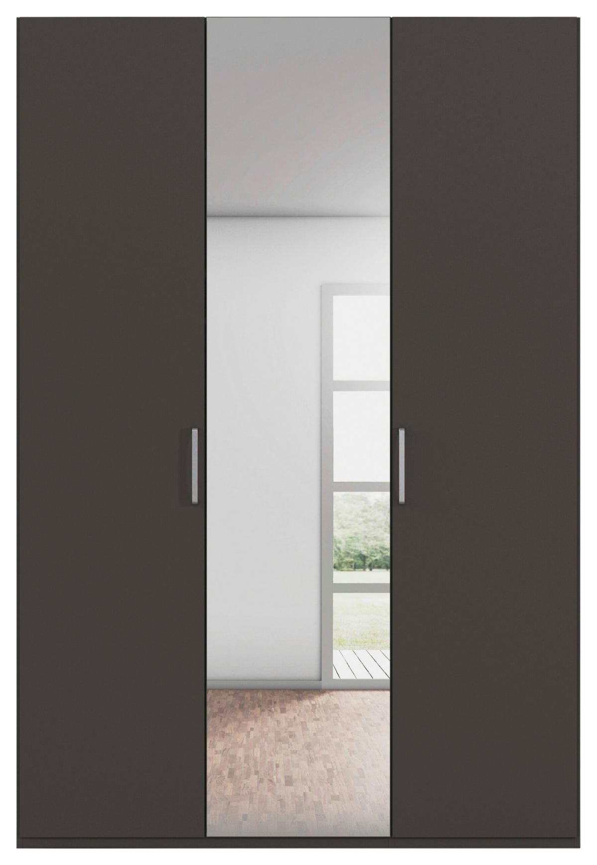 DREHTÜRENSCHRANK 151/223/61 cm,  in Graphitfarben, 3-türig  - Chromfarben/Edelstahlfarben, Basics, Glas/Holzwerkstoff (151/223/61cm) - Novel