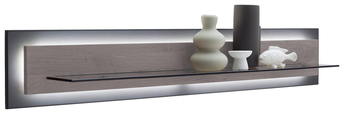 WANDBOARD Eiche furniert Schwarz, Eichefarben  - Eichefarben/Schwarz, Design, Glas/Holz (150/26/23cm) - MID.YOU