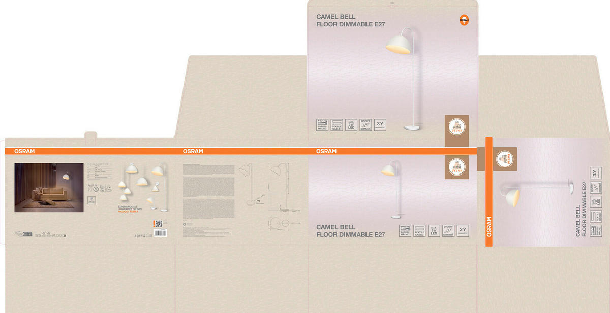 STEHLEUCHTE 37.5/60.3/153 cm   - Basics, Papier/Metall (37.5/60.3/153cm) - Osram