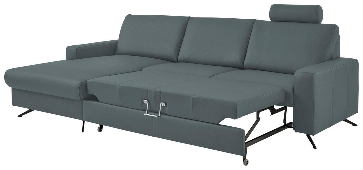 ECKSOFA in Echtleder Blaugrau  165/267 cm  - Blaugrau/Schwarz, Design, Leder/Metall (165/267cm) - Beldomo Premium