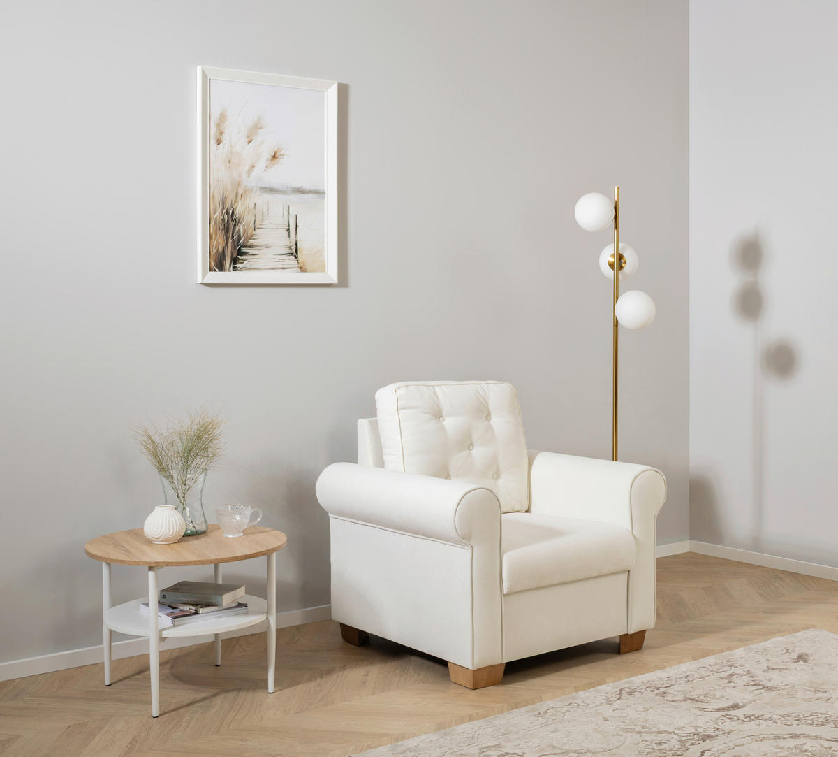 SESSEL in Creme  - Buchefarben/Creme, Design, Holz/Textil (93/89/82cm) - MID.YOU