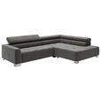 ECKSOFA in Cord Dunkelgrau  - Chromfarben/Dunkelgrau, KONVENTIONELL, Textil/Metall (311/219cm) - Hom`in