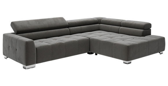 ECKSOFA in Cord Dunkelgrau  - Chromfarben/Dunkelgrau, KONVENTIONELL, Textil/Metall (311/219cm) - Hom`in