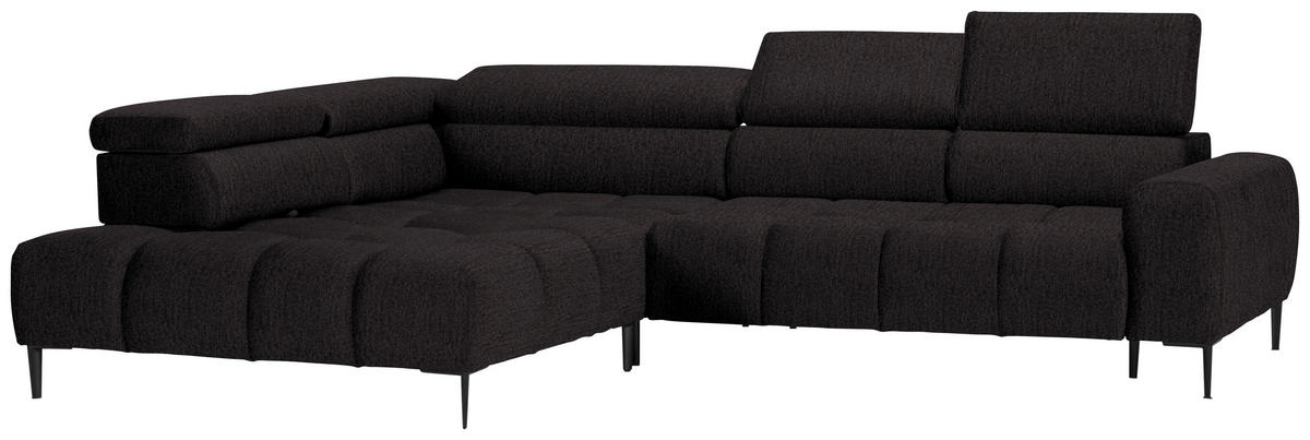 ECKSOFA in Samt, Webstoff Anthrazit  - Anthrazit/Schwarz, Design, Textil/Metall (216/300cm) - Welnova