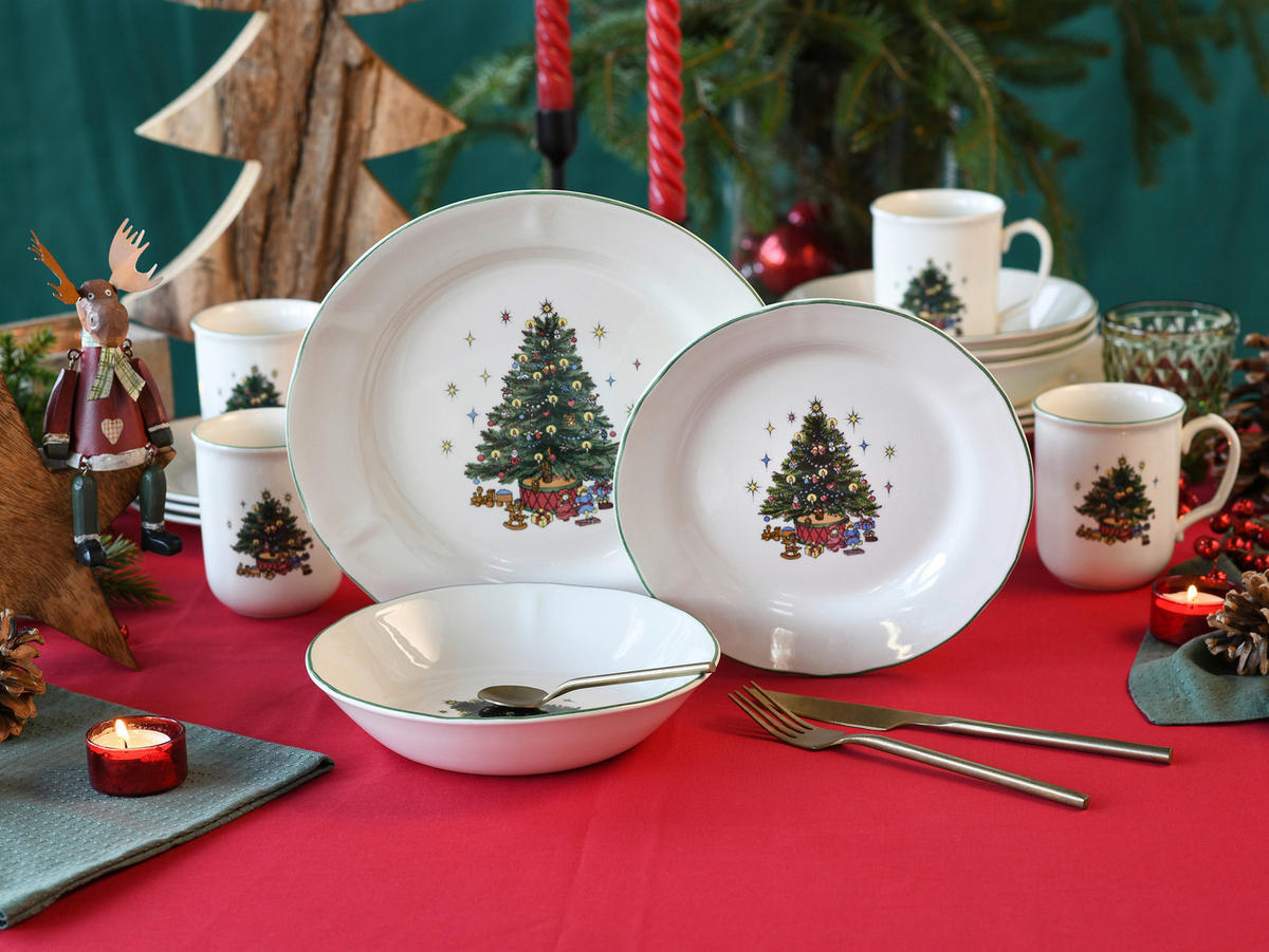 KOMBISERVICE 16-teilig 4 Personen Multicolor, Weiß Tannenbaum bunt  - Multicolor/Weiß, Basics, Keramik - Creatable