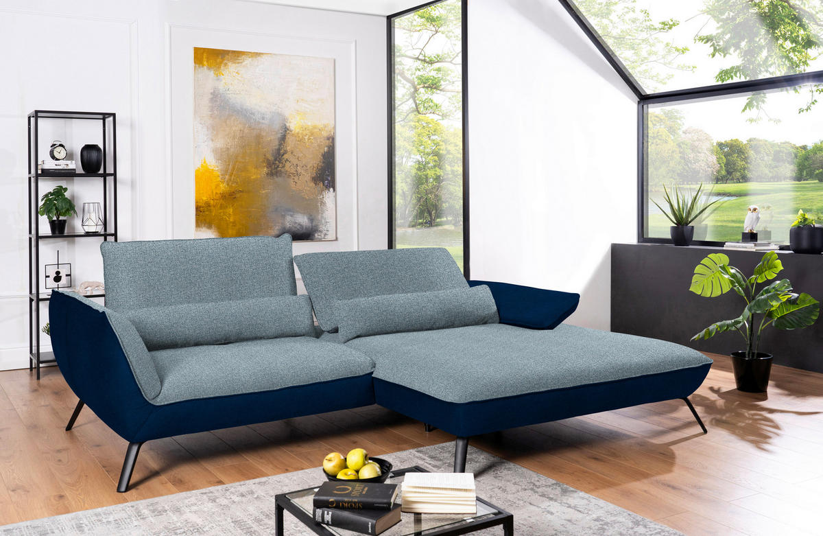 ECKSOFA in Flachgewebe Blau  - Blau/Schwarz, Design, Textil/Metall (273/191cm) - Moderano