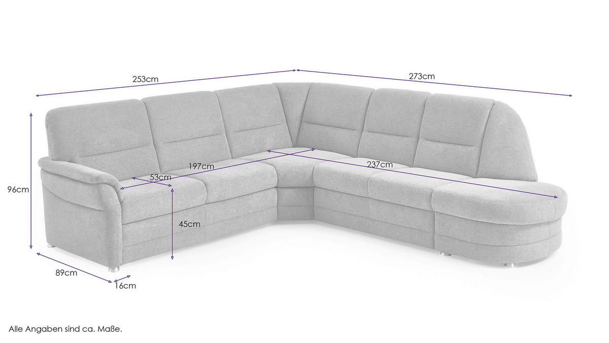 ECKSOFA Grün Flachgewebe  - Alufarben/Grün, KONVENTIONELL, Textil (253/273cm) - Beldomo Comfort